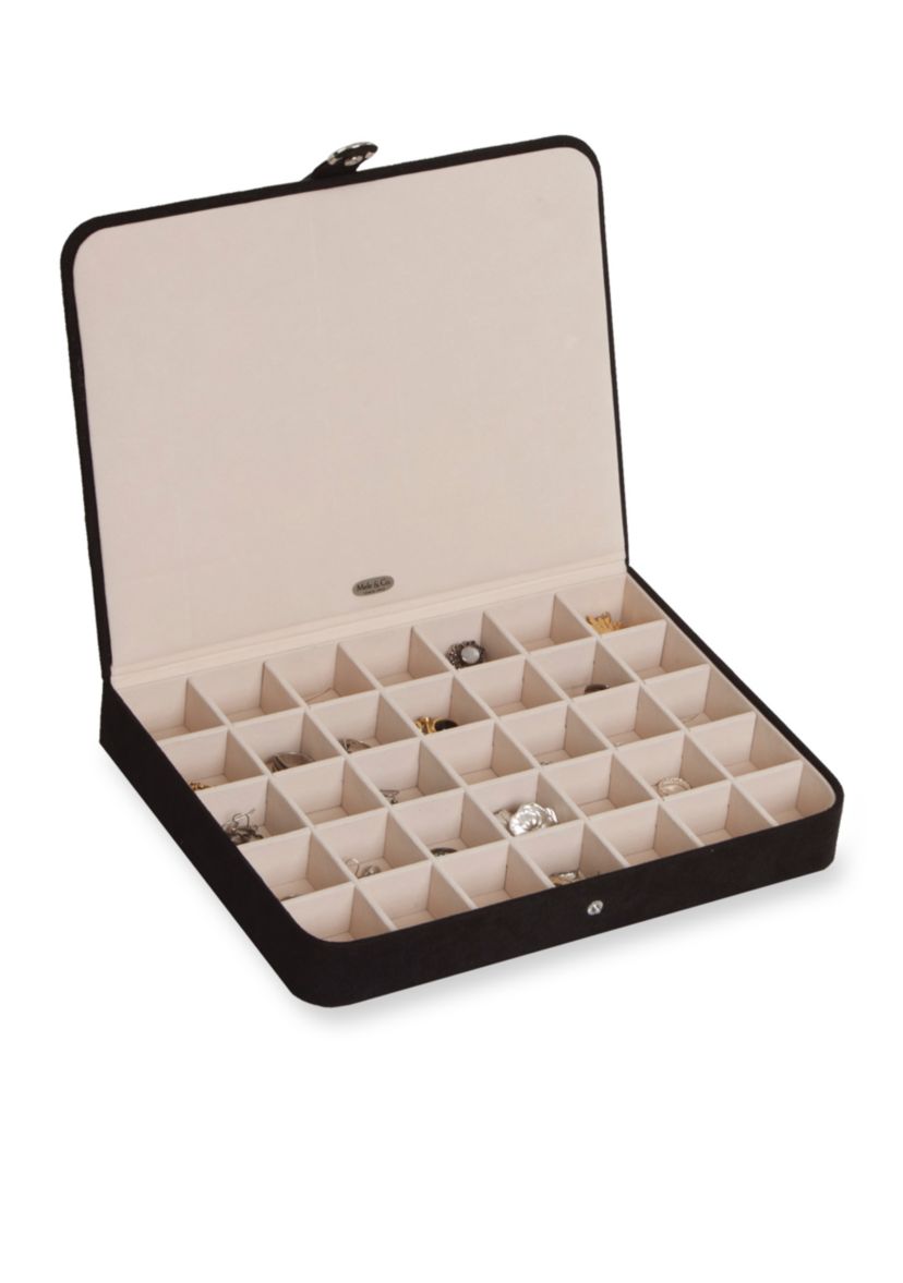 Cameron Plush Fabric Jewelry Box and Ring Case with Thirty-Five Sections in Black - Online Only