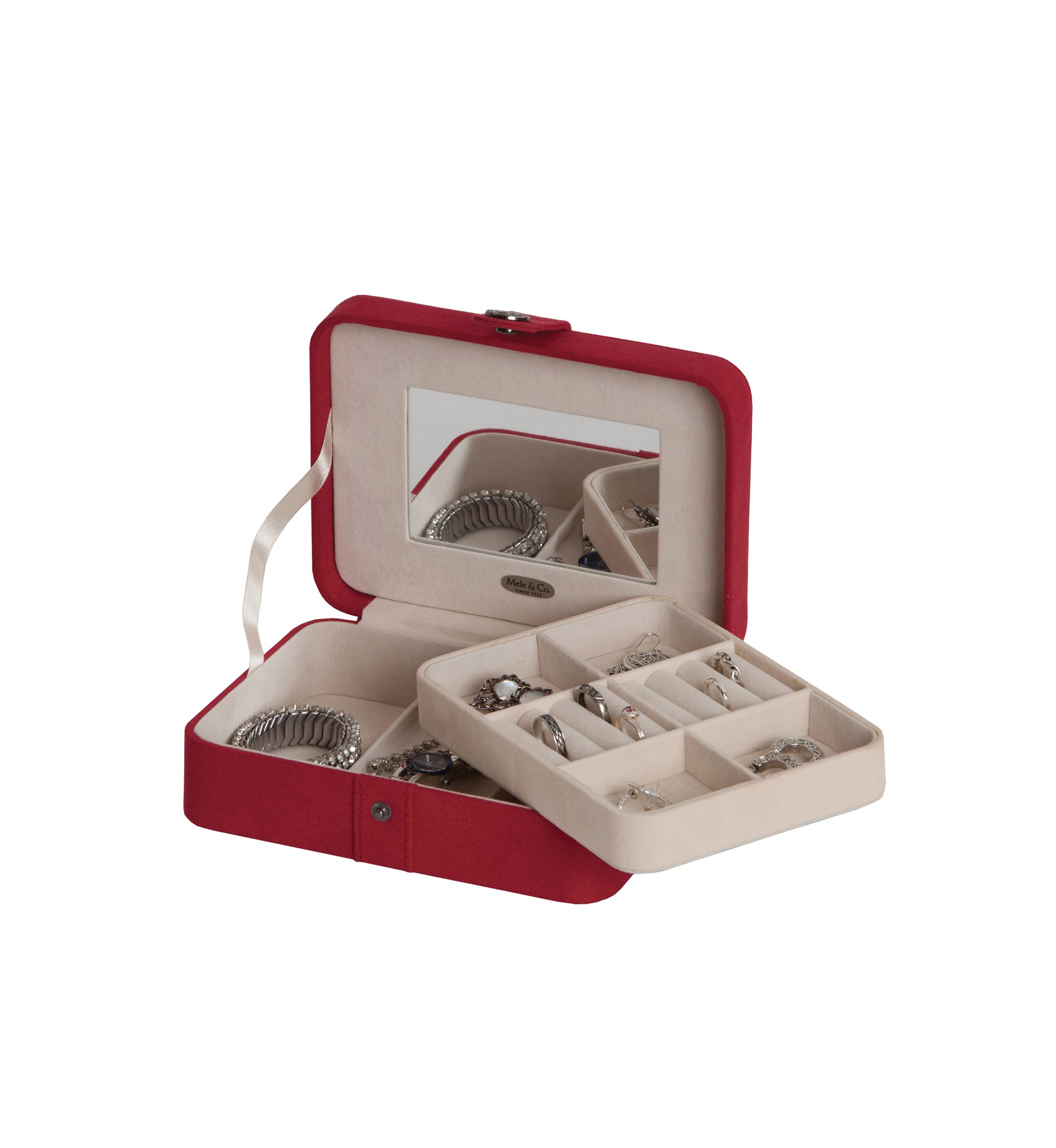 Giana Plush Fabric Jewelry Box with Lift Out Tray in Red