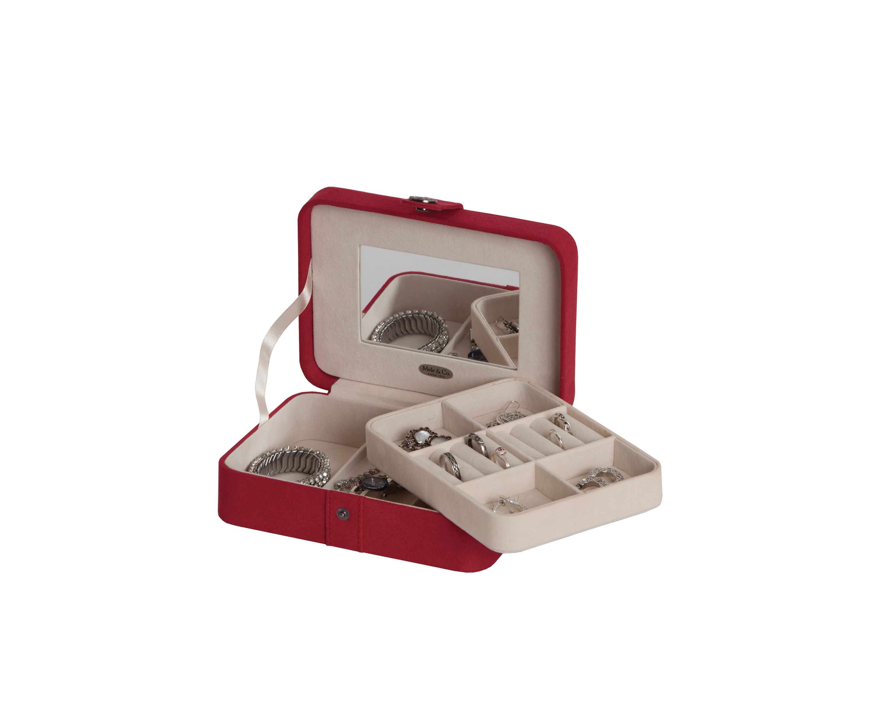Giana Plush Fabric Jewelry Box with Lift Out Tray in Red