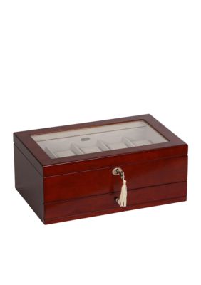 Mele & Co Christo Glass Top Wooden Watch Box in Walnut Finish, Brown -  0739175629609