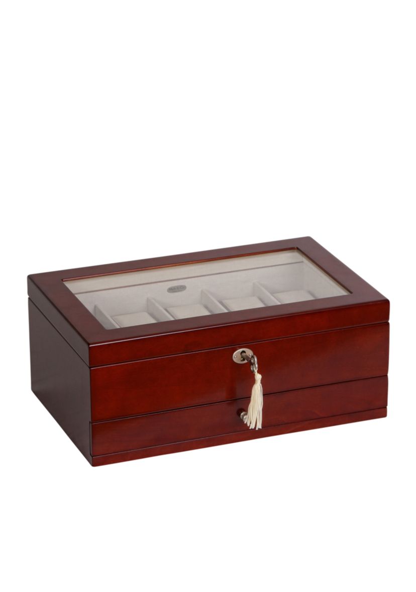 Christo Glass Top Wooden Watch Box in Walnut Finish