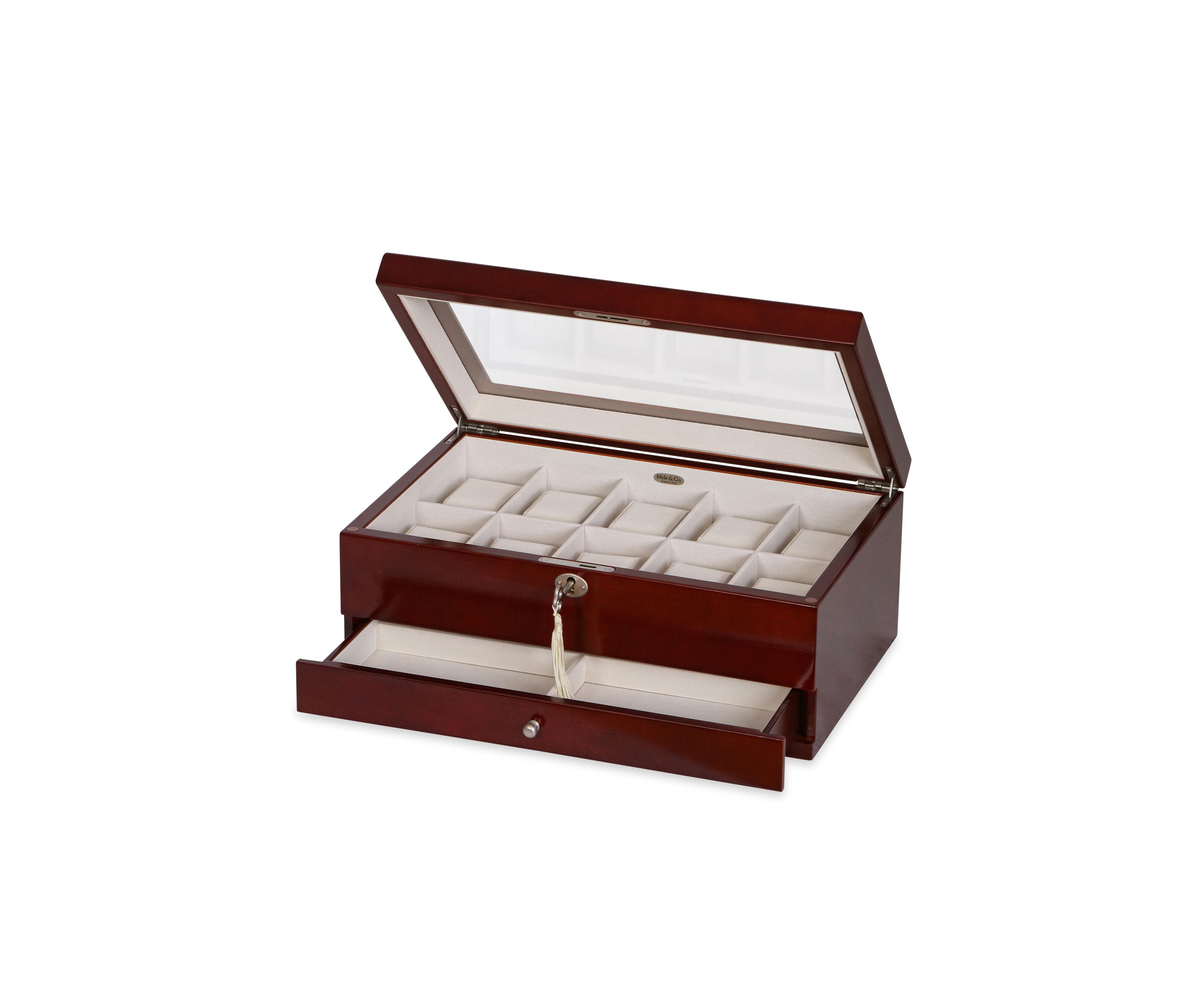 Christo Glass Top Wooden Watch Box in Walnut Finish