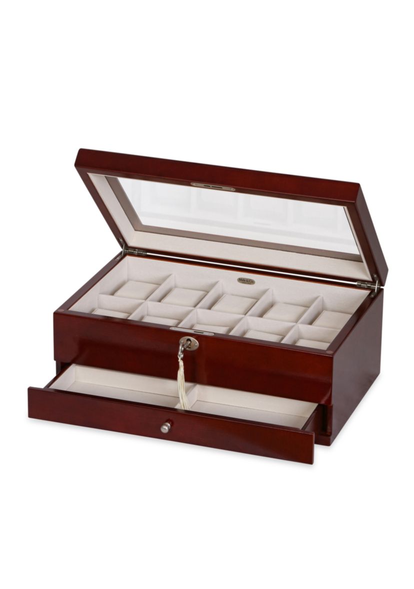 Christo Glass Top Wooden Watch Box in Walnut Finish