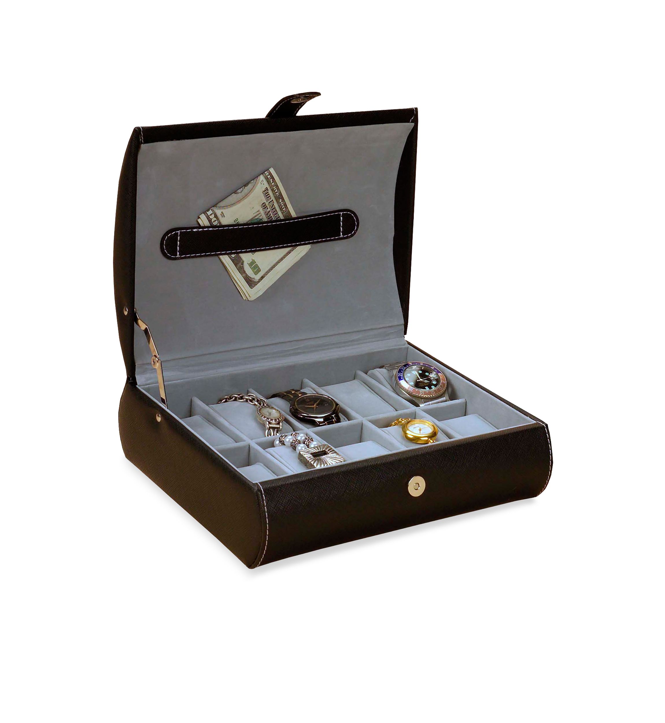 Parker Faux Leather Watch Case in Black - Online Only