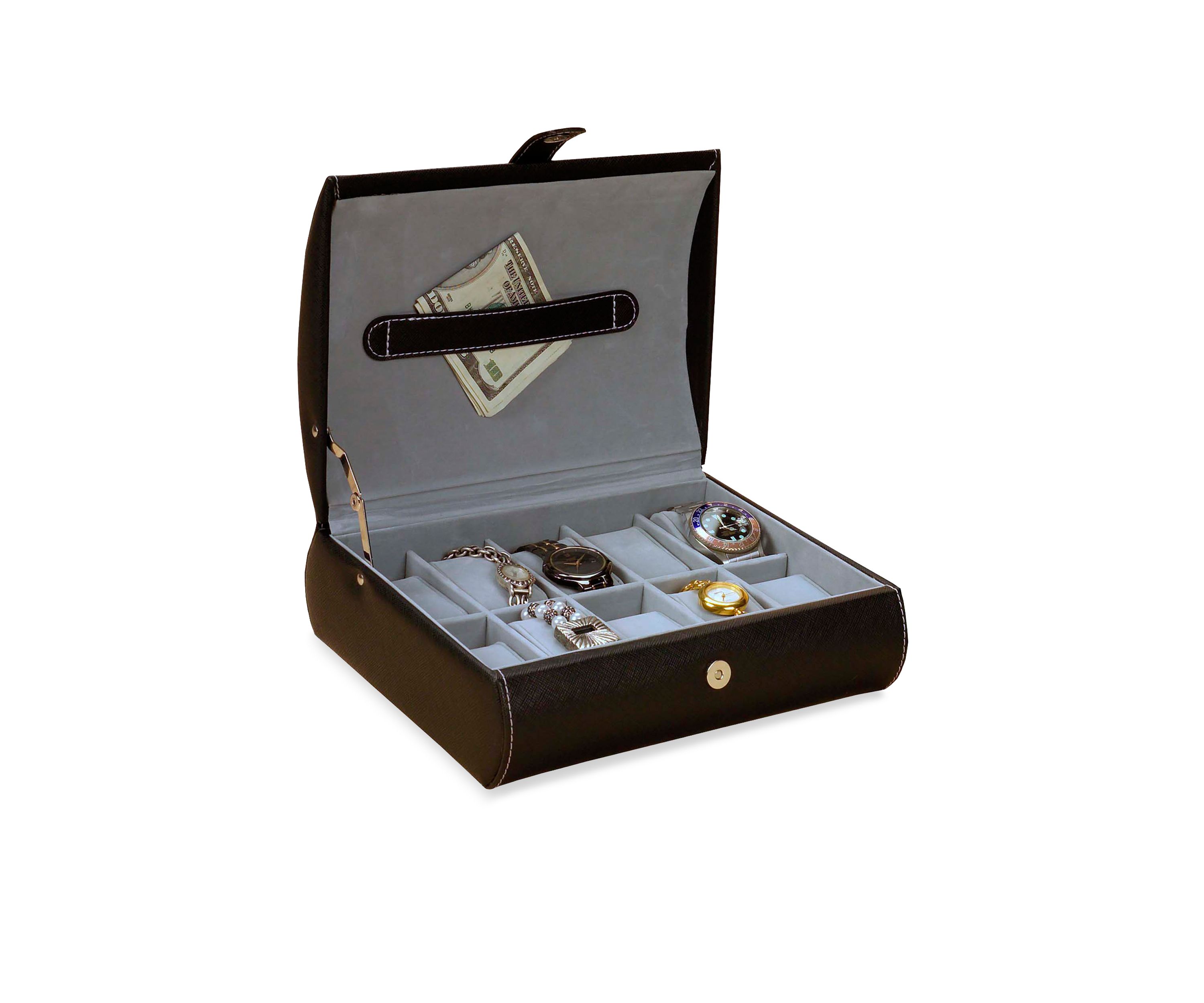 Parker Faux Leather Watch Case in Black - Online Only