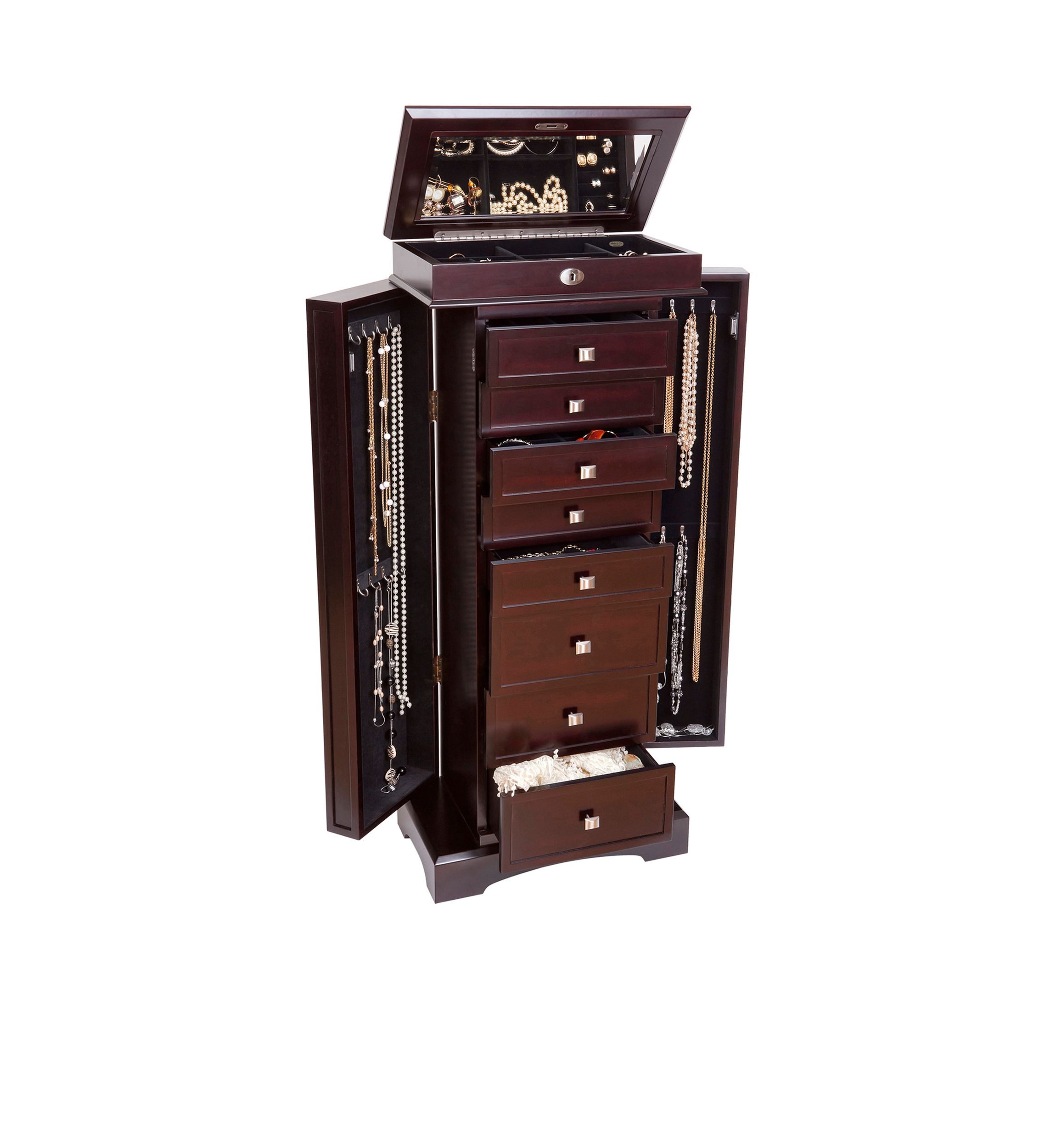 Olympia Wooden Jewelry Armoire in Dark Walnut Finish