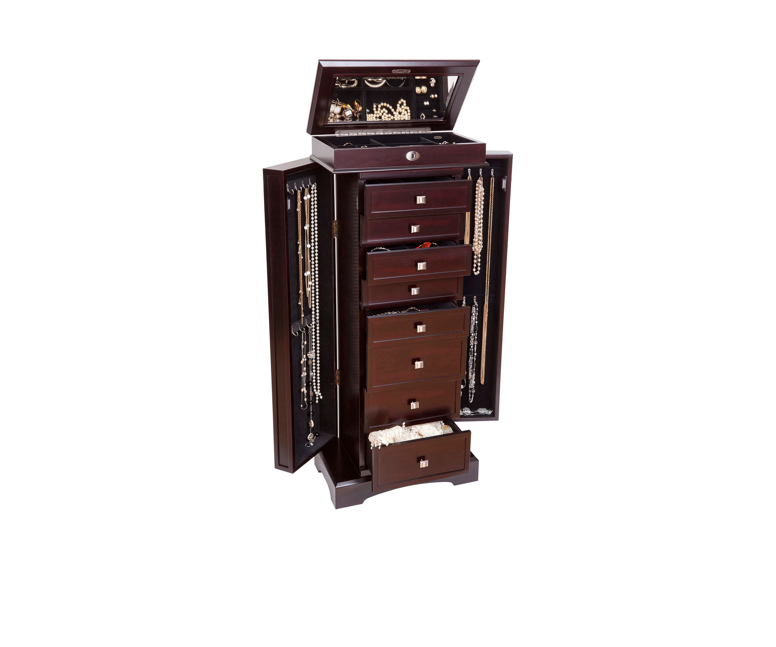 Olympia Wooden Jewelry Armoire in Dark Walnut Finish