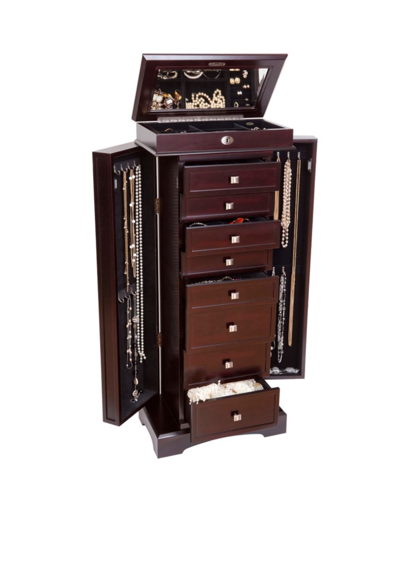 Olympia Wooden Jewelry Armoire in Dark Walnut Finish