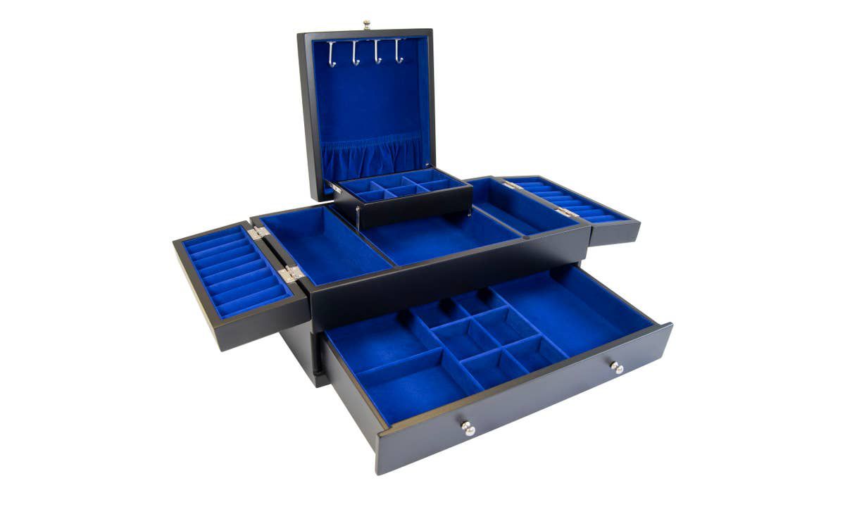 Mele and Co Everly Wooden Triple Lid Jewelry Box in Black