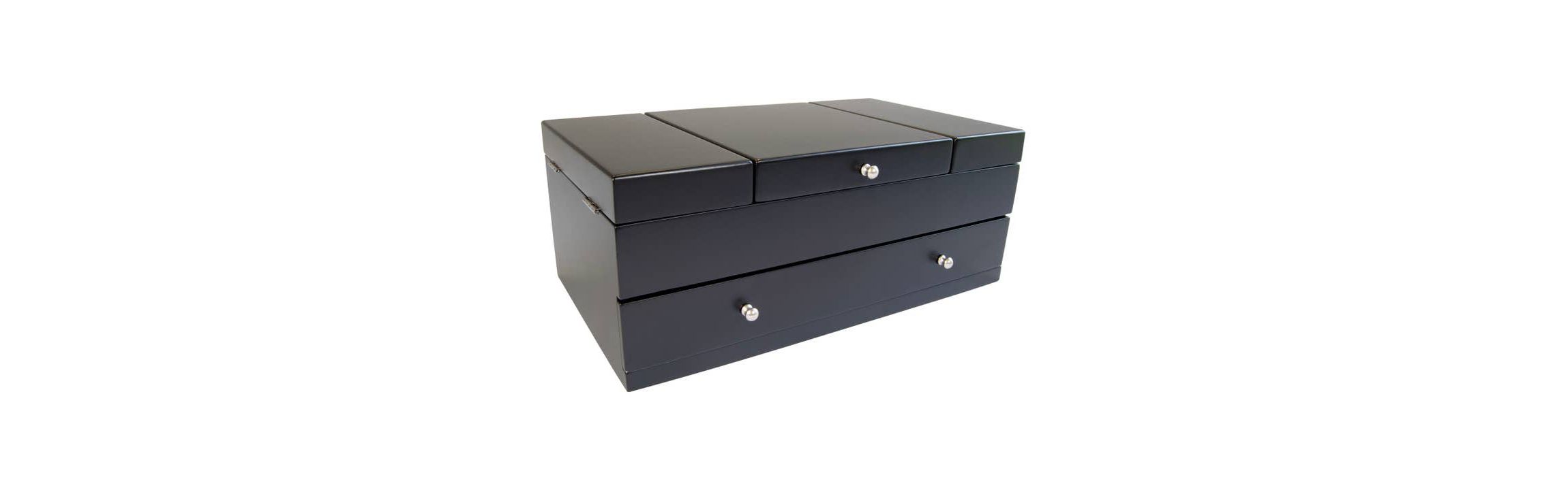 Mele and Co Everly Wooden Triple Lid Jewelry Box in Black