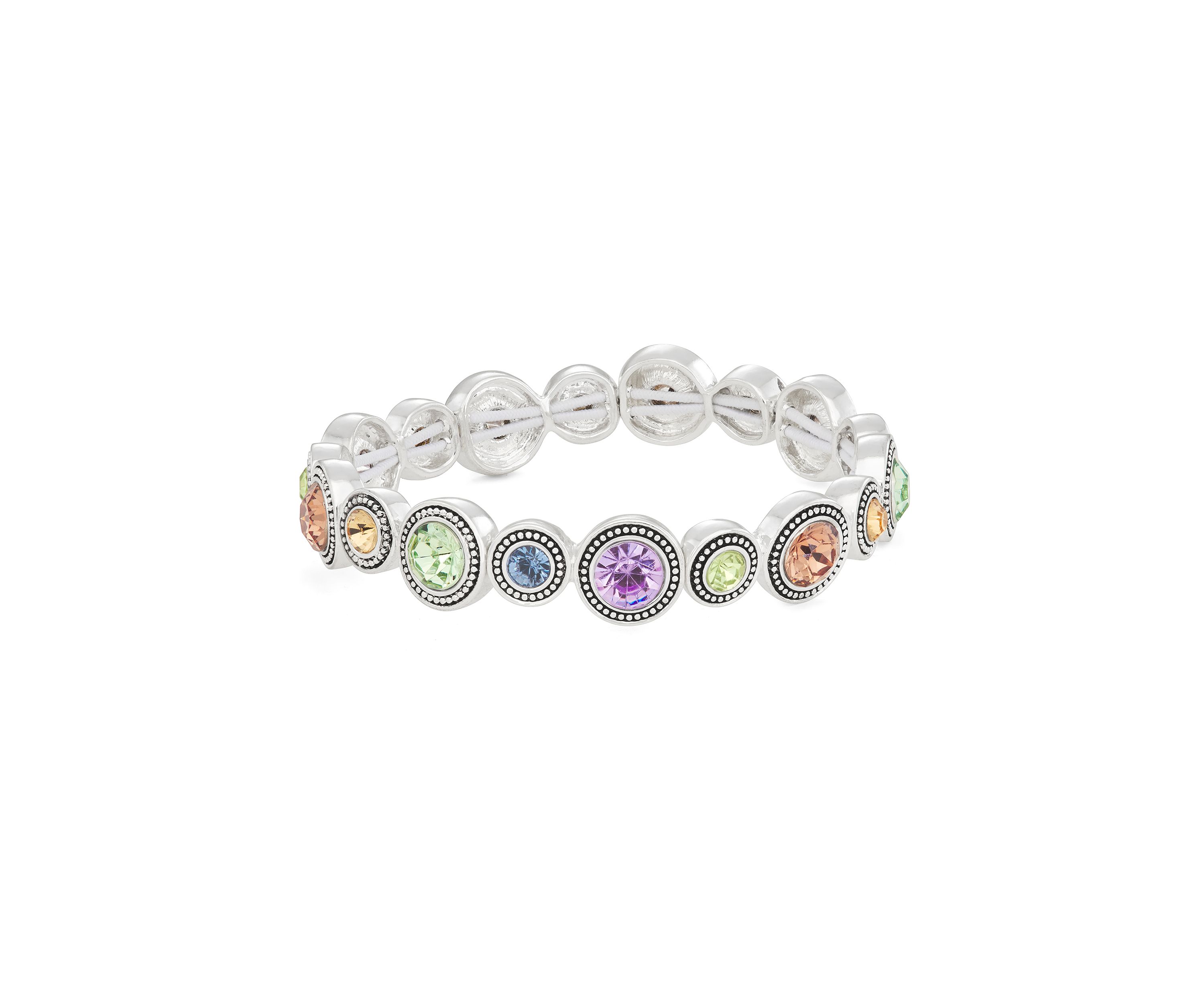 Silver Tone Multi Glass Stretch Bracelet 