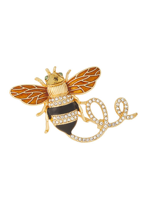 Gold Tone Jet Crystal Bee Pin 