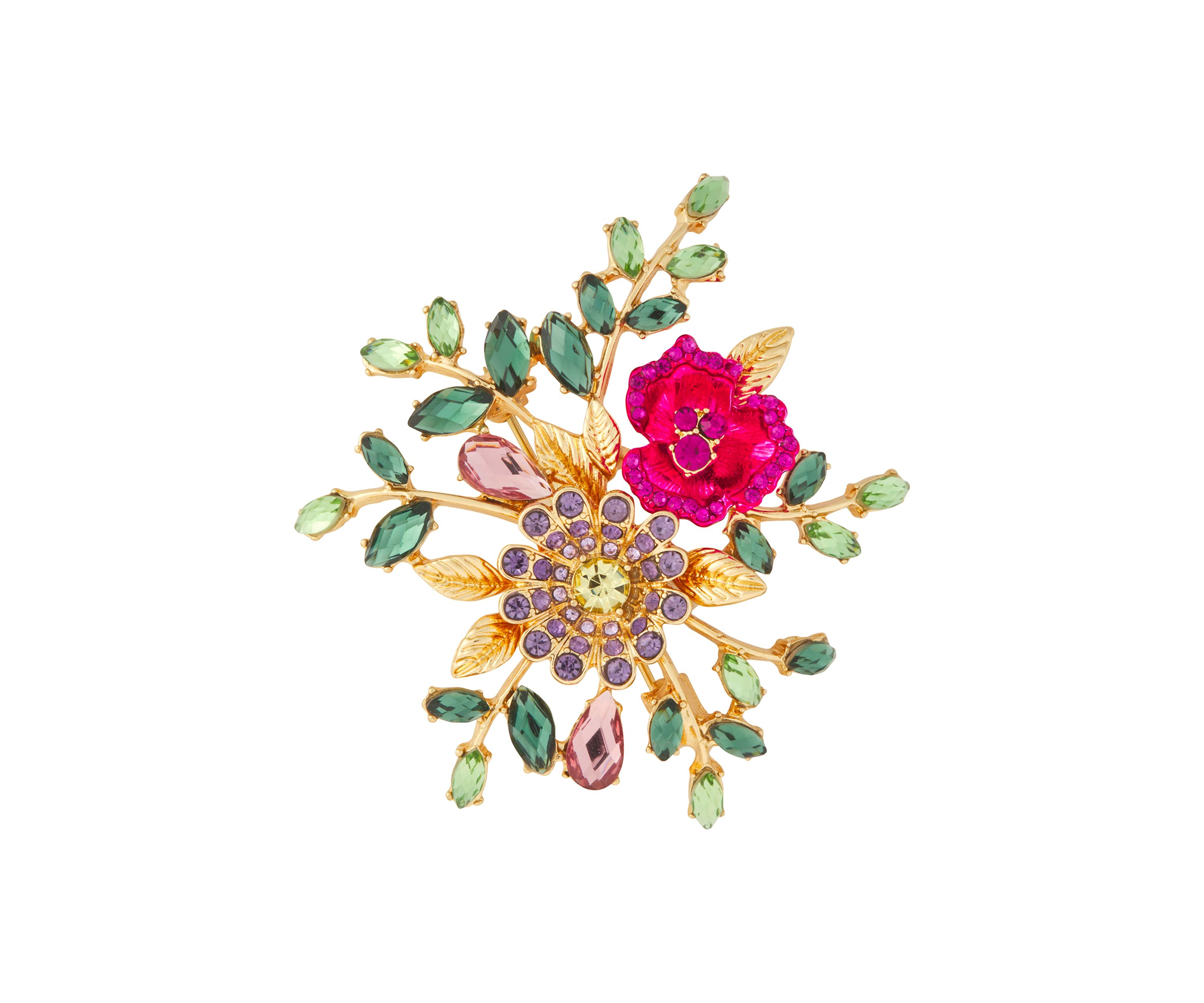 Gold Tone Multi Stone Flower Pin - Boxed