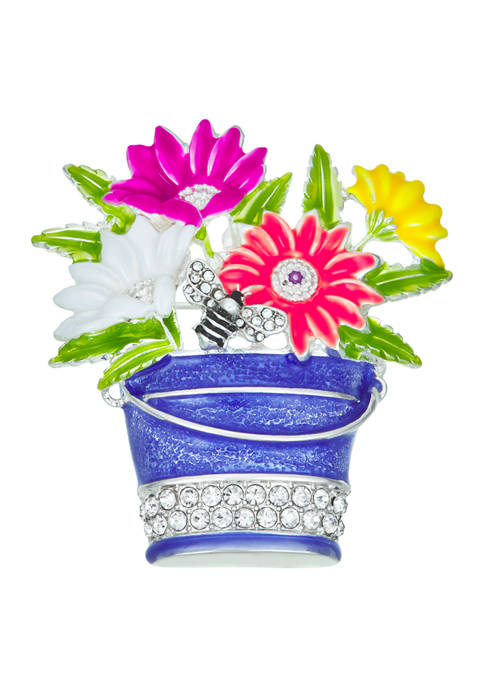 Silver Tone Summer Flower Bucket Pin 