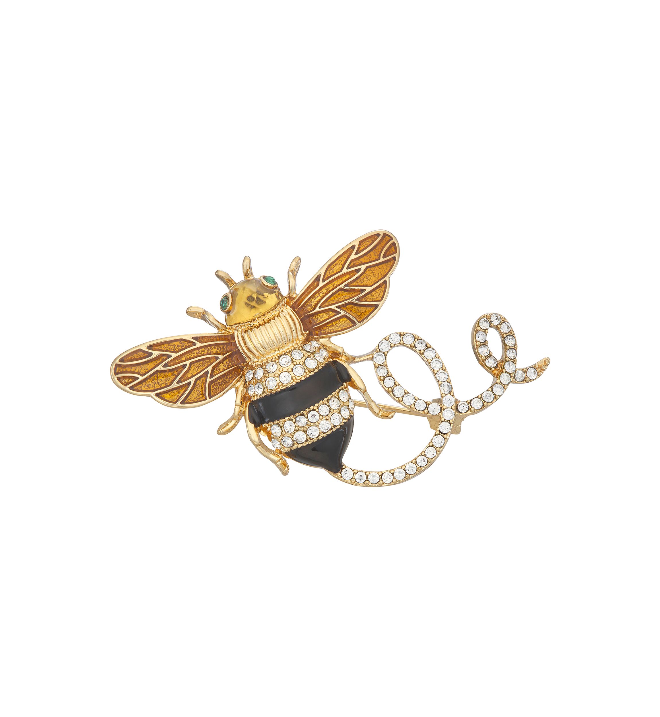 Gold Tone Black Crystal Summer Bee Pin