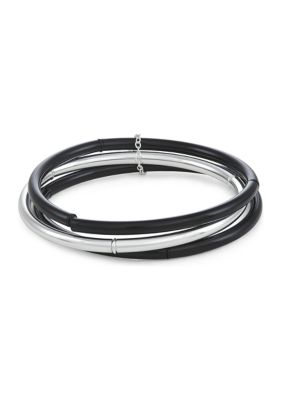 Napier Silver Tone 2.5'' Bangle Bracelets - Set Of 3