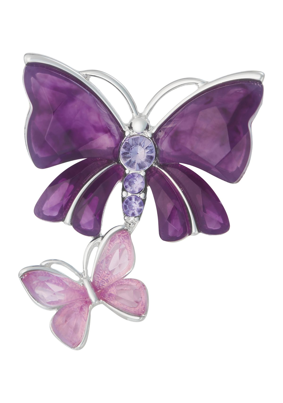 Silver Tone Purple Butterflies Pin Box