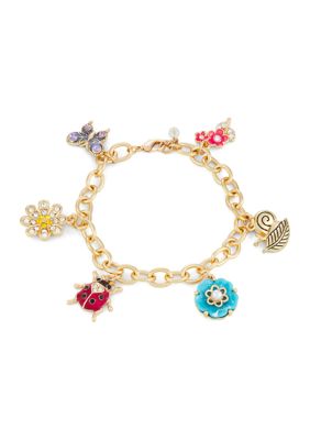 Napier Gold Tone Flower Critter Charm Flex Bracelet Box | belk