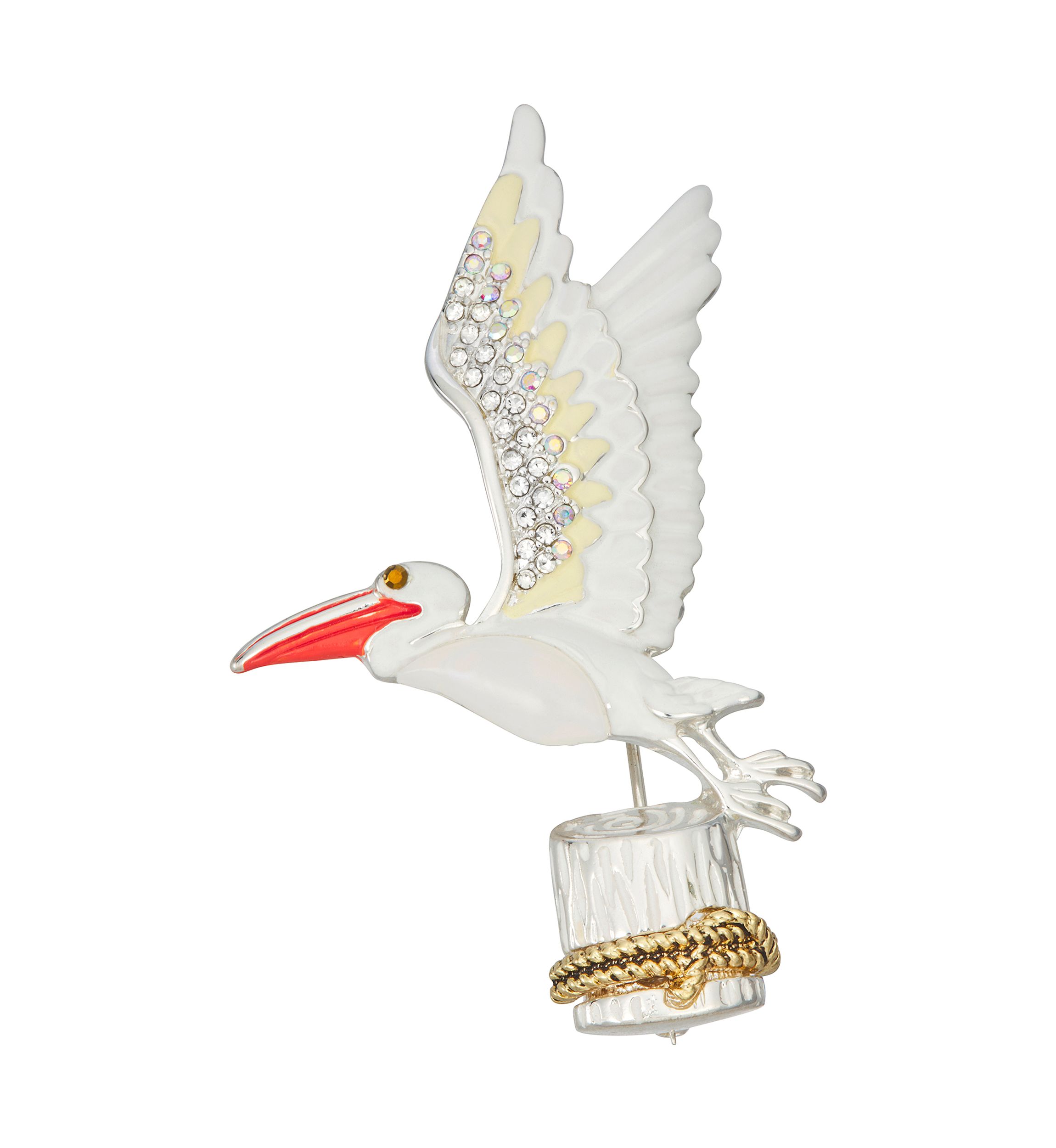 Silver Tone White Pelican Pin