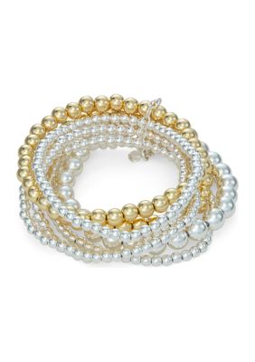 Napier Two Tone 2.5" Mixed Beads Set of 7 Stretch Bracelets