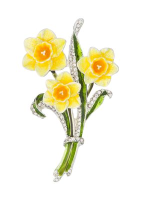 Silver Tone Yellow Daffodil Pin - Boxed 