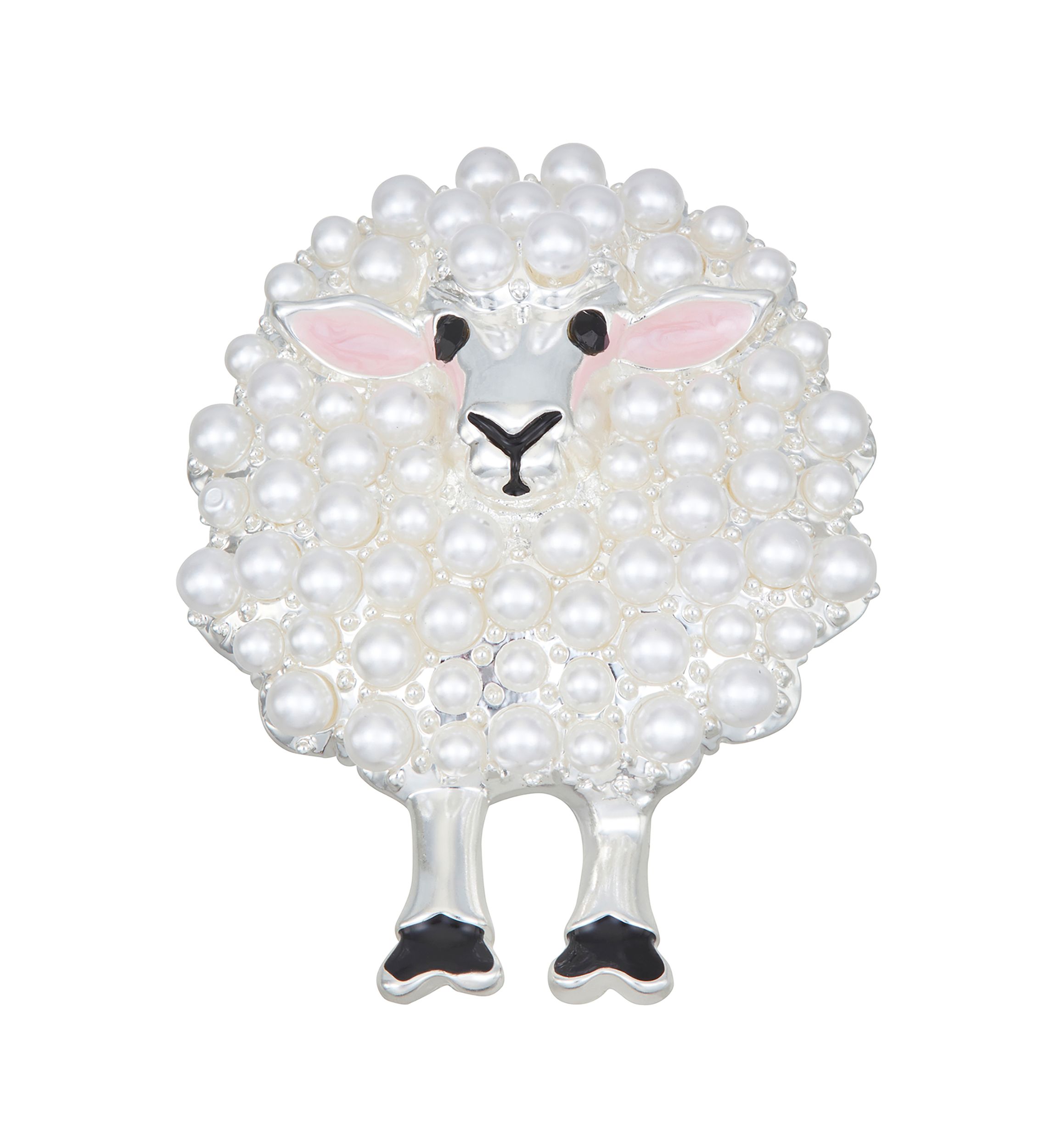 Silver Tone White Pearl Sheep Pin - Boxed 