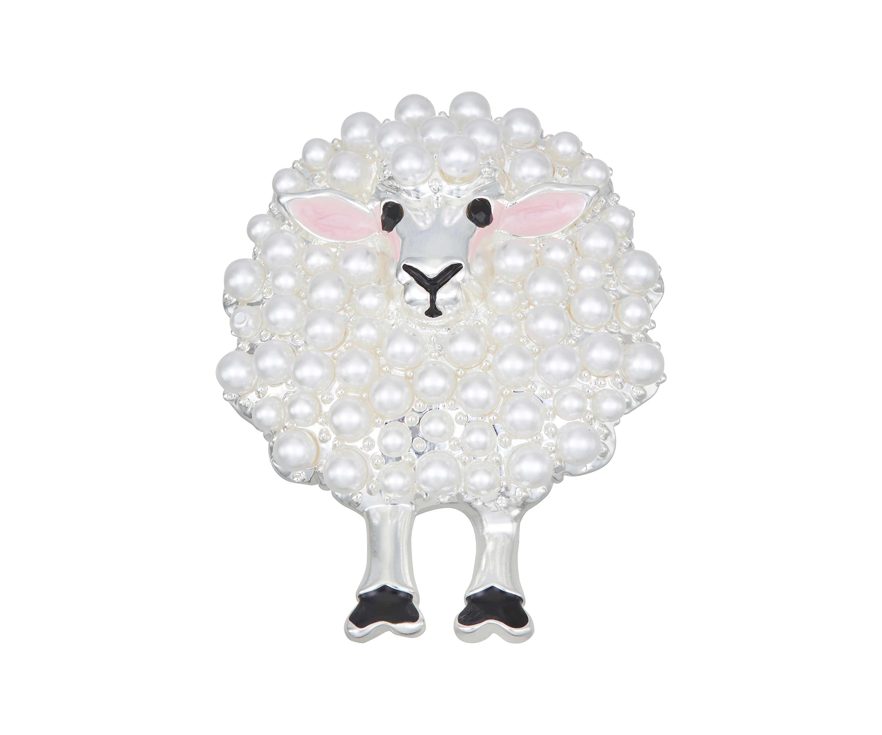 Silver Tone White Pearl Sheep Pin - Boxed 