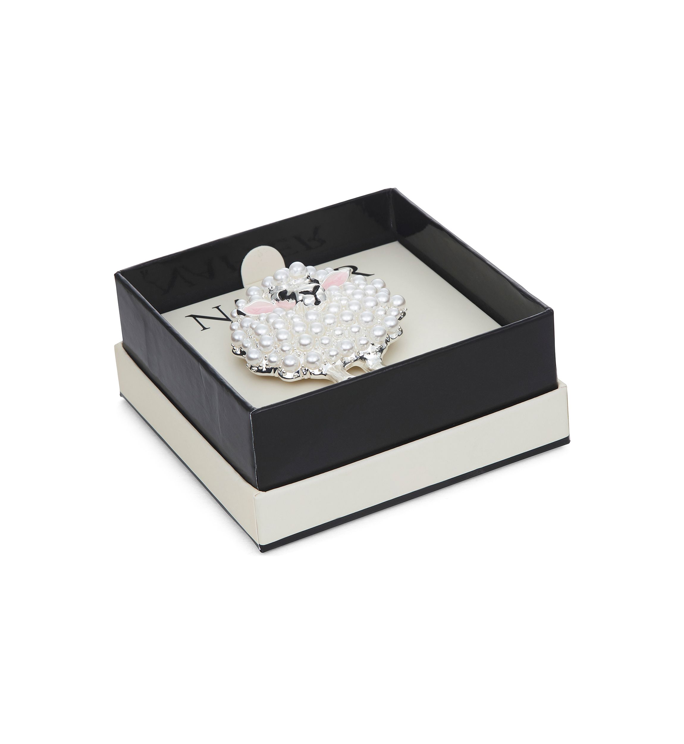 Silver Tone White Pearl Sheep Pin - Boxed 