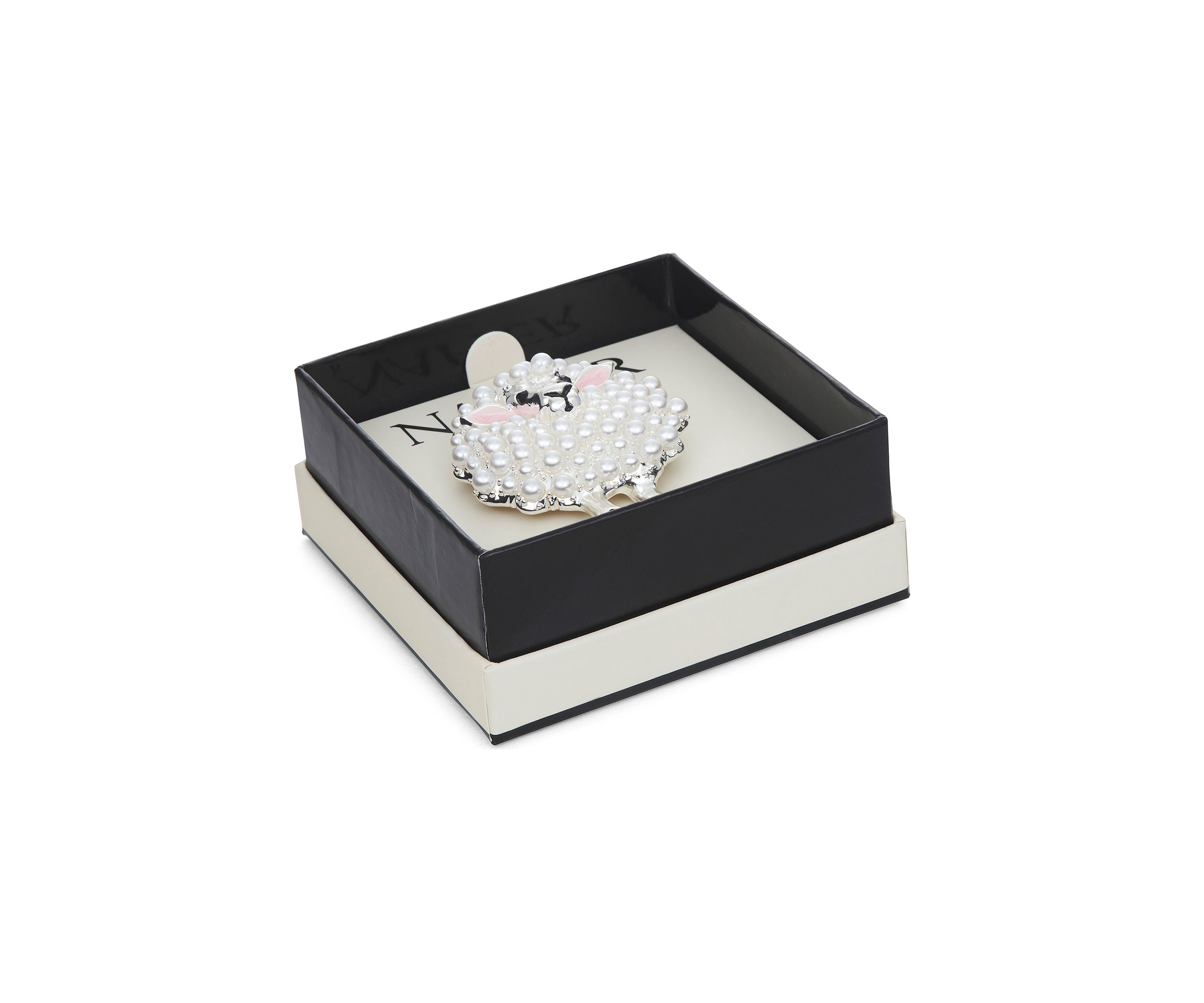 Silver Tone White Pearl Sheep Pin - Boxed 
