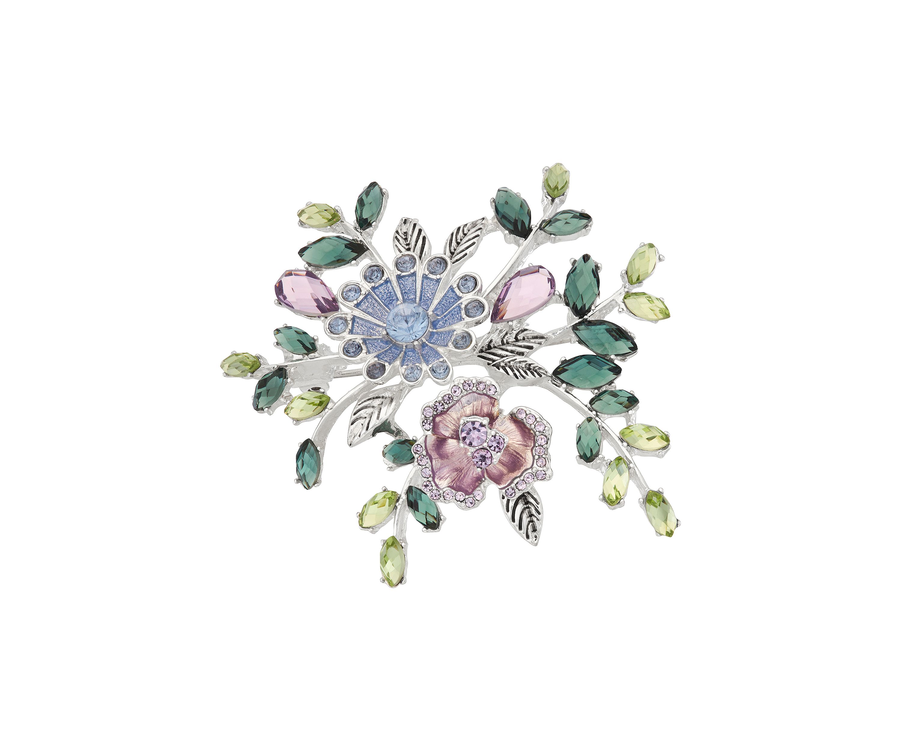 Silver Tone Stone Flower Pin - Boxed