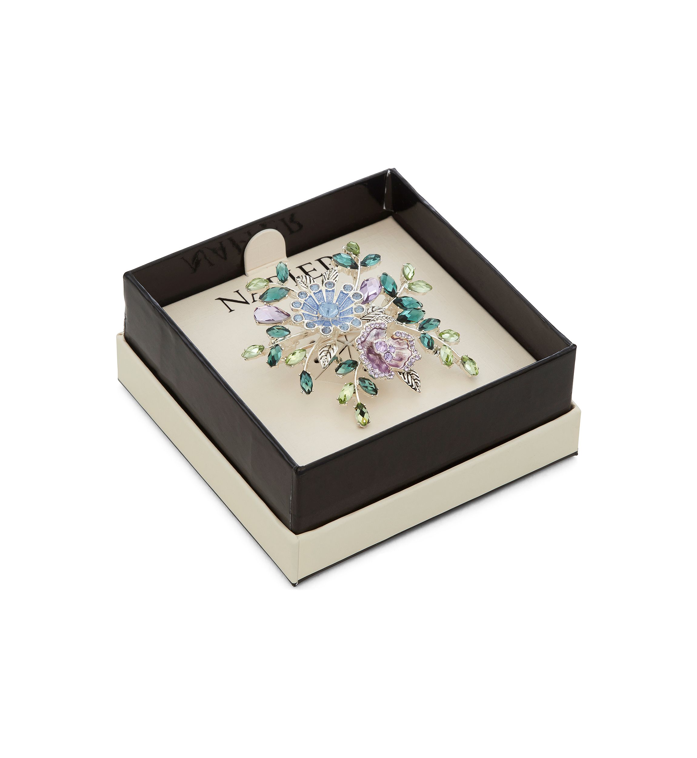 Silver Tone Stone Flower Pin - Boxed