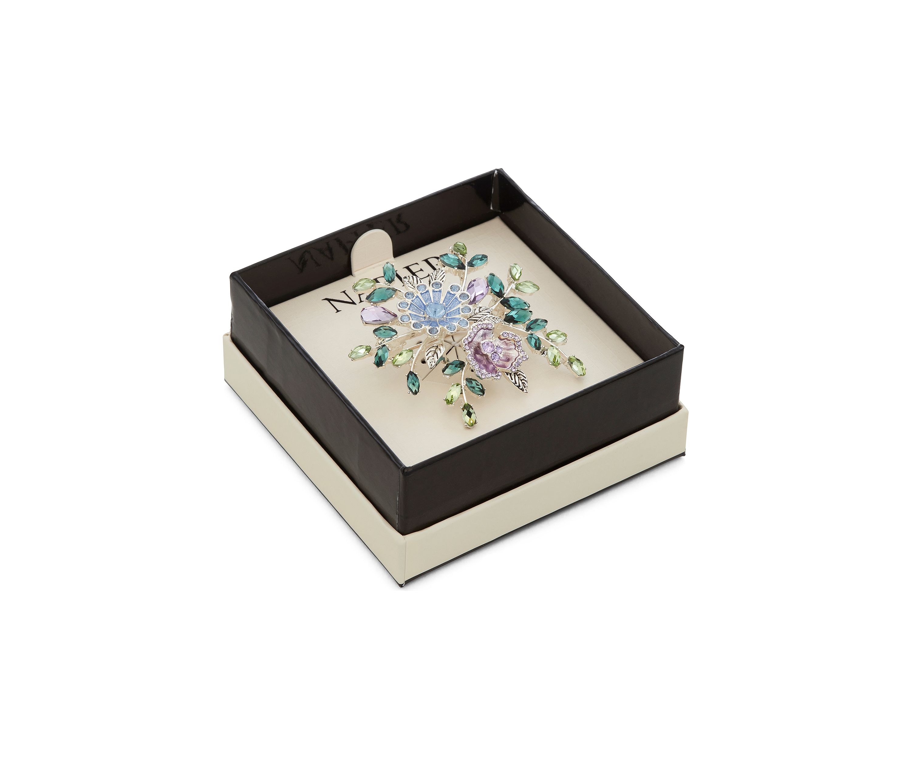 Silver Tone Stone Flower Pin - Boxed