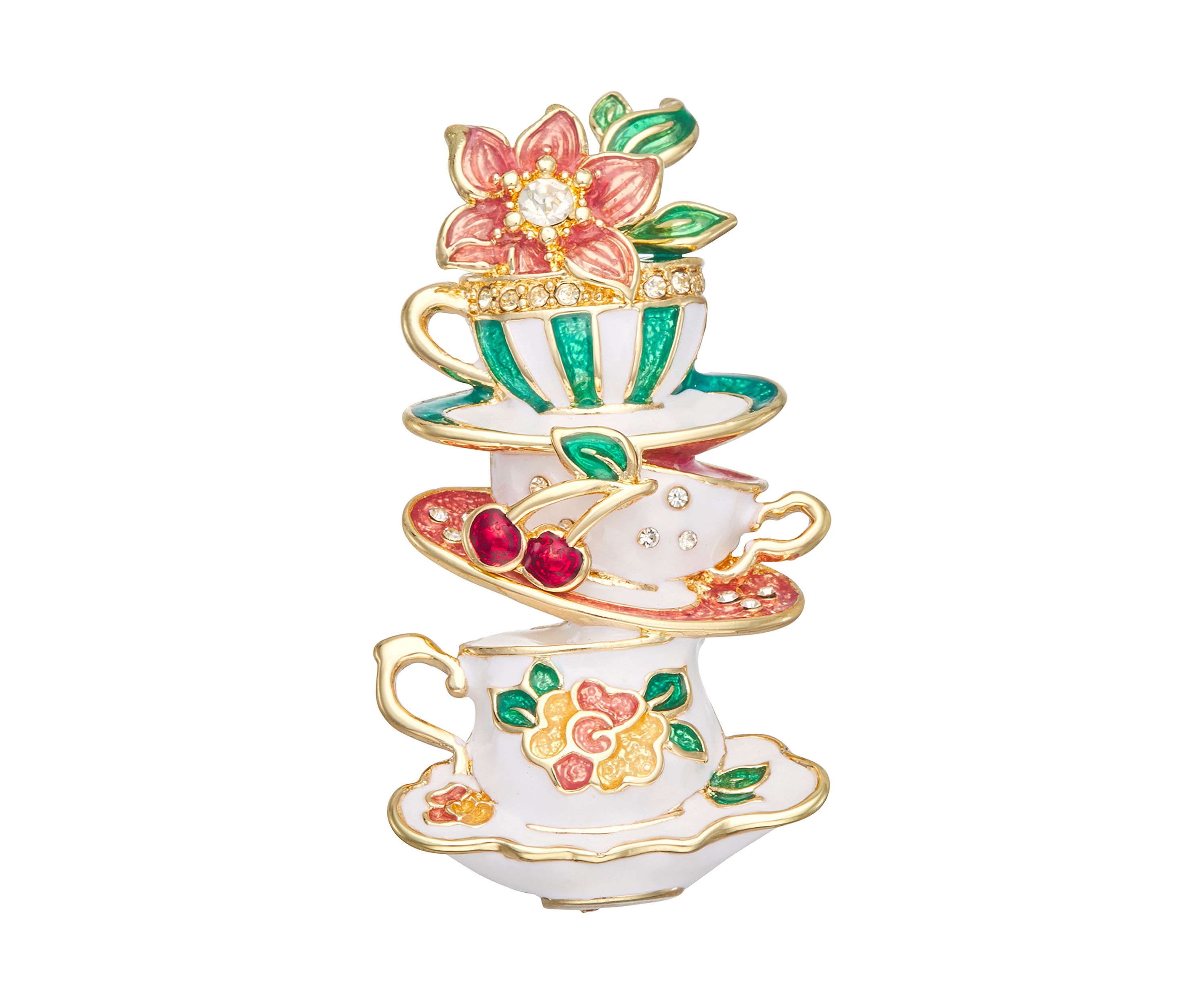 Gold Tone Tiered Tea Cups Pin - Boxed