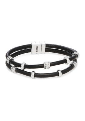Napier Silver Tone Black Leather Stretch Bracelet | belk