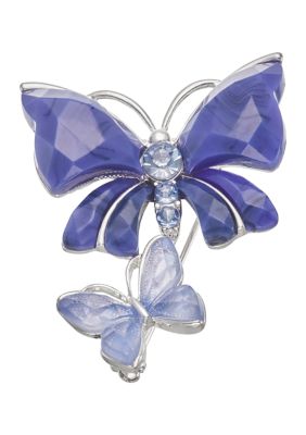 Silver Tone Blue Butterflies Pin