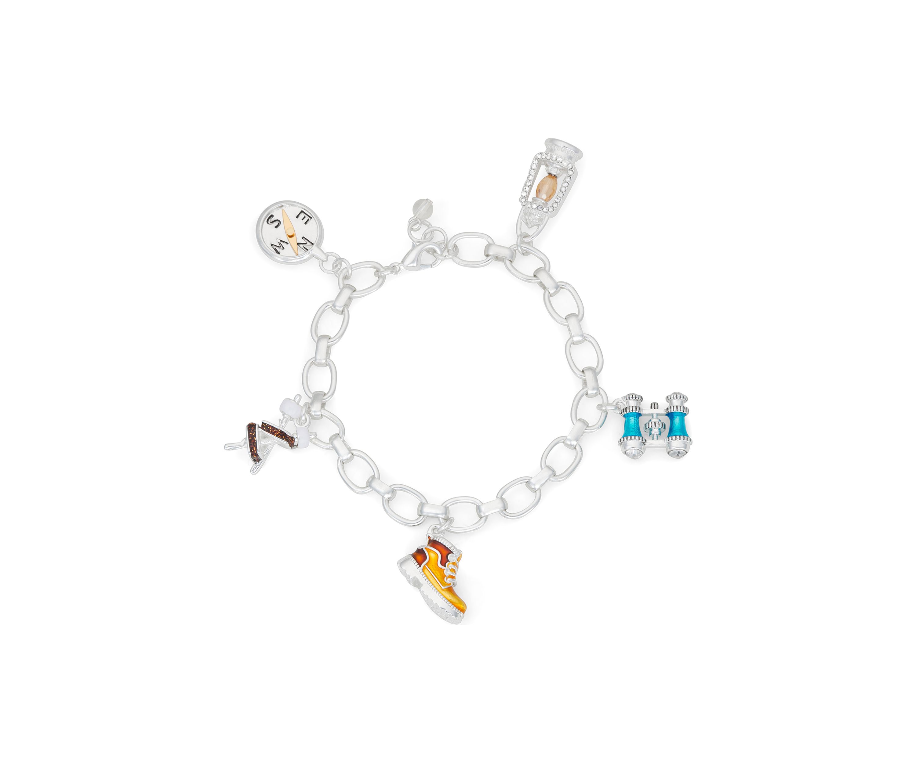 Silver Tone Camping Charm Flex Bracelet