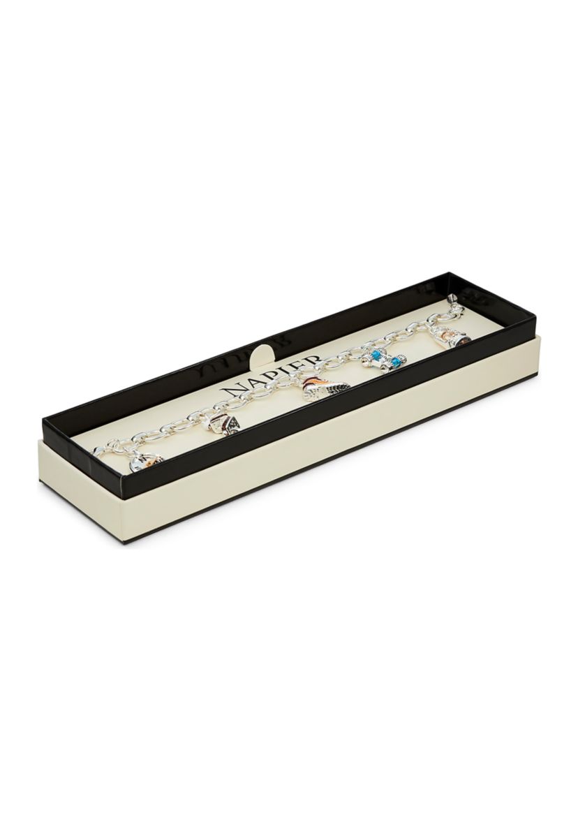 Silver Tone Camping Charm Flex Bracelet