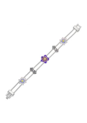 Silver Tone Purple Flower Flex Bracelet