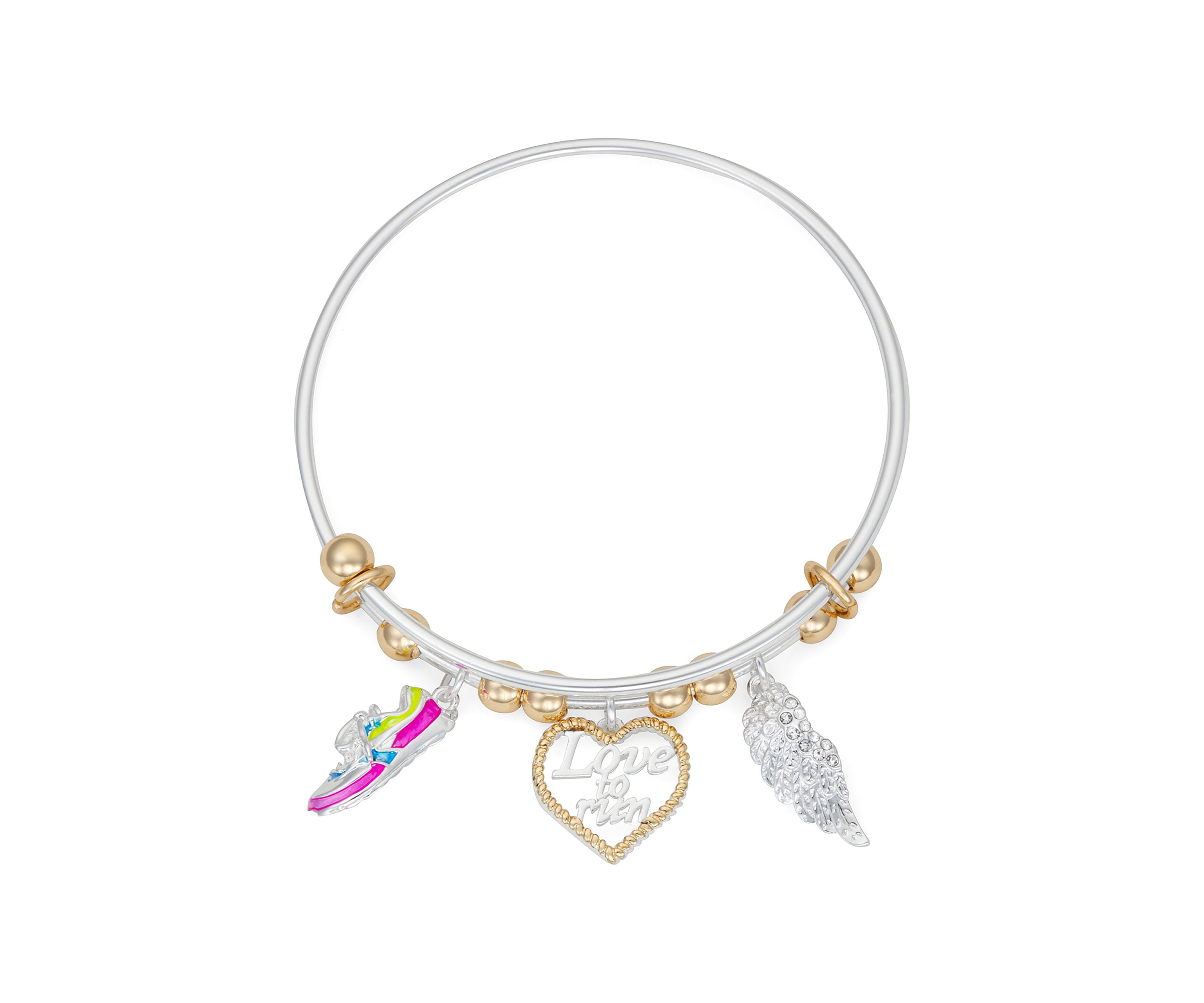 Two Tone Running Charm Bangle Bracelet - Boxed