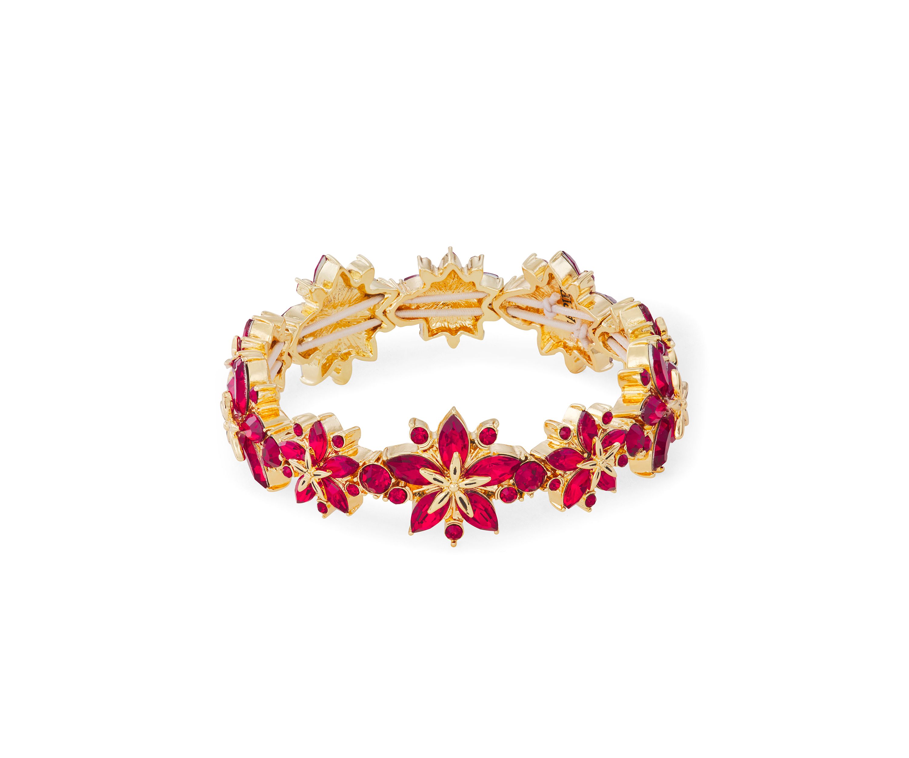 Gold Tone Red Poinsettia Stretch Bracelet