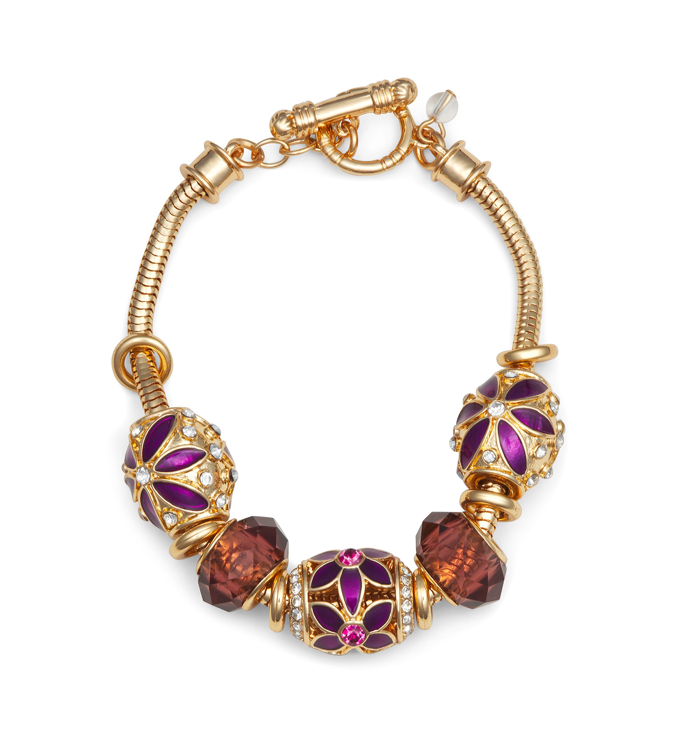 Gold Tone Purple Flower Slider Bracelet