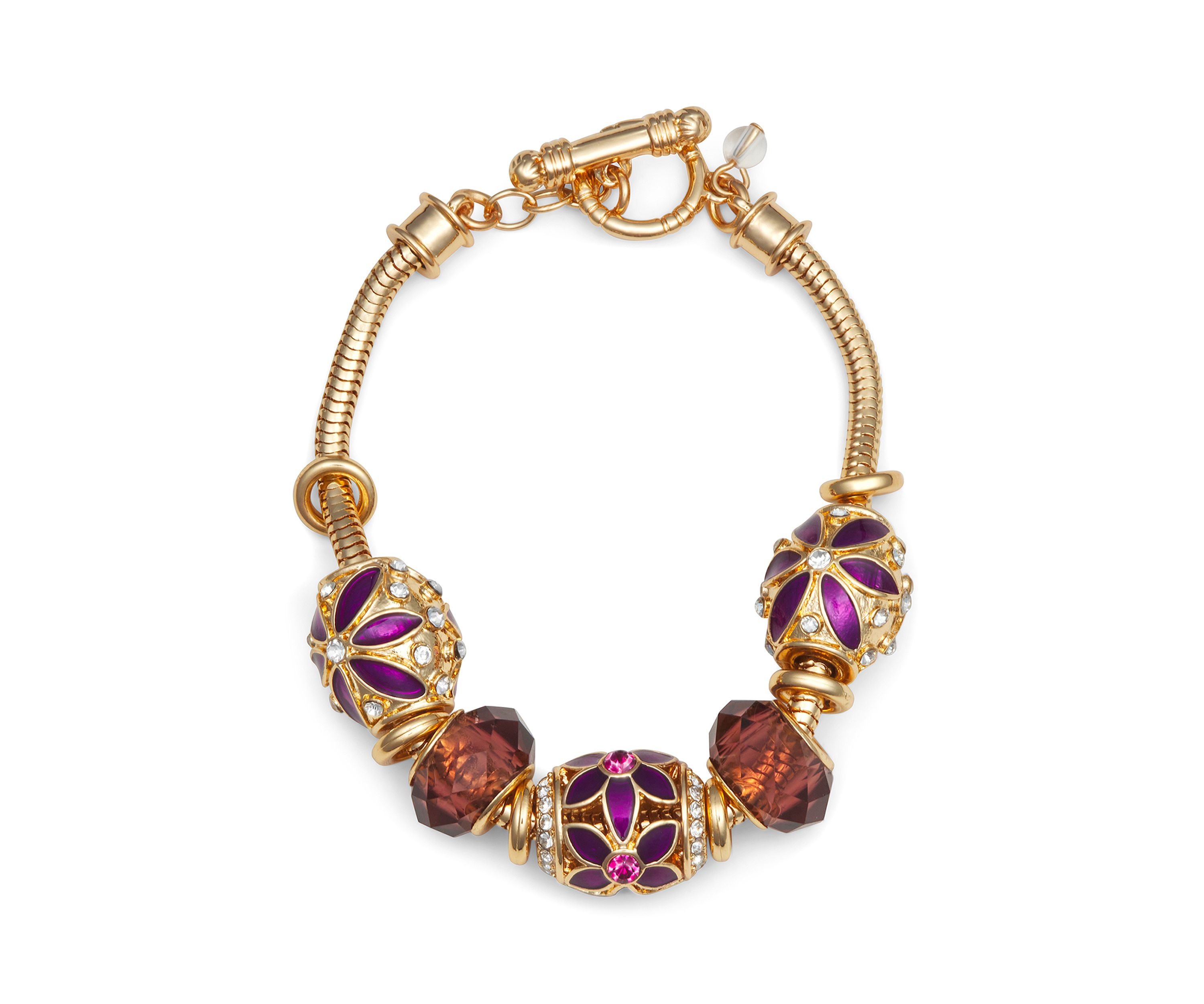 Gold Tone Purple Flower Slider Bracelet