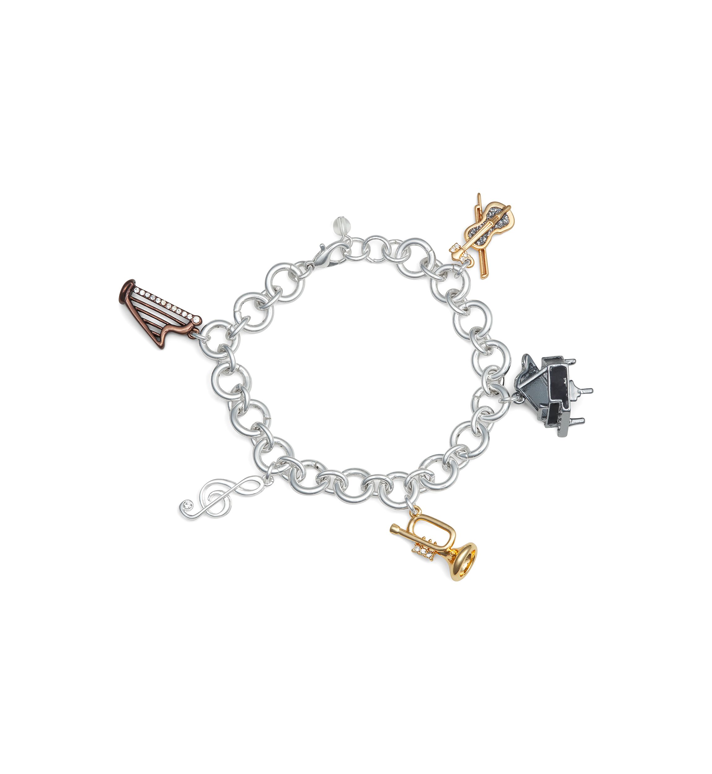 Two Tone Boxed Multi Music Charm Slider Bracelet