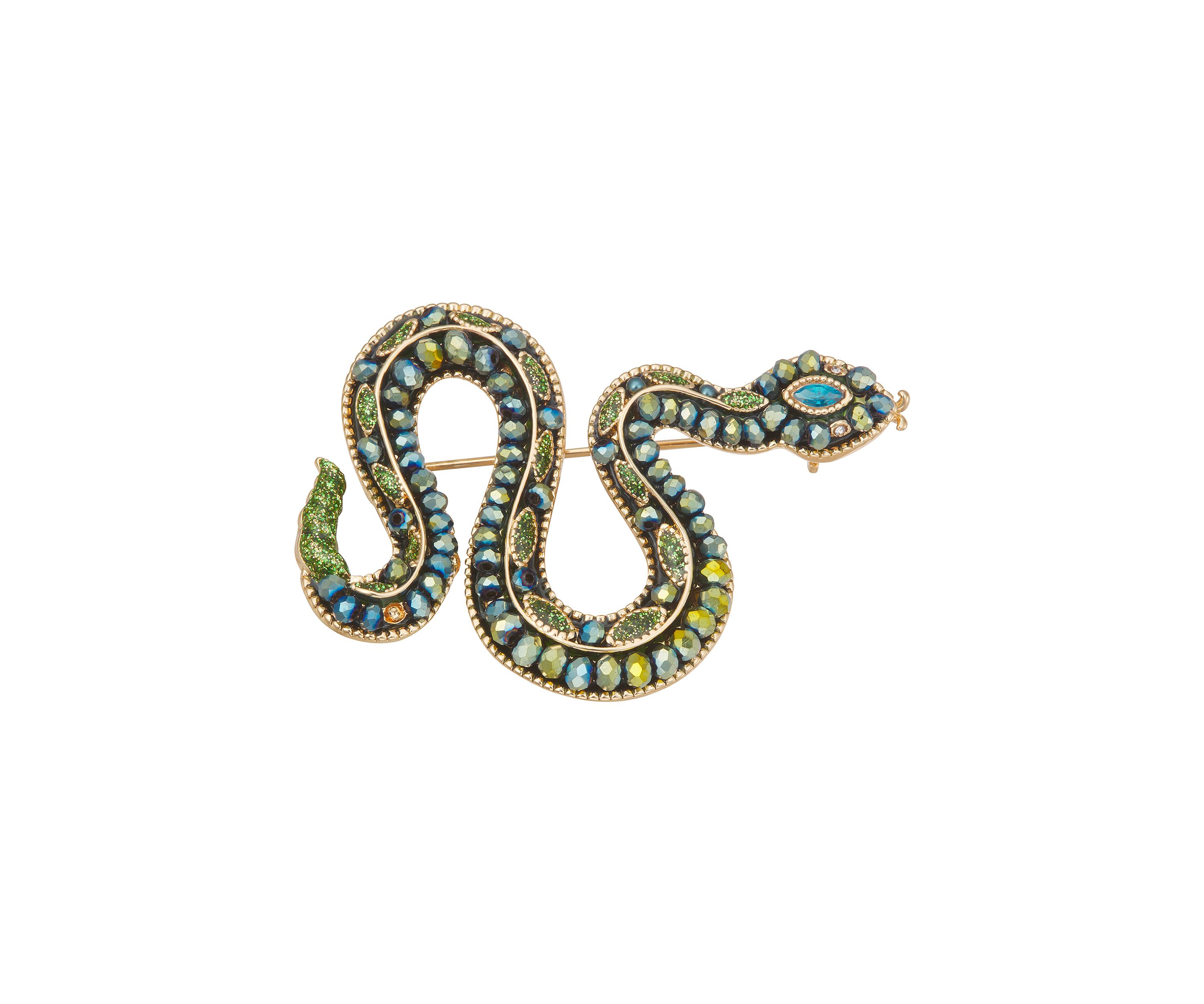 Gold Tone Boxed Green Snake Pin