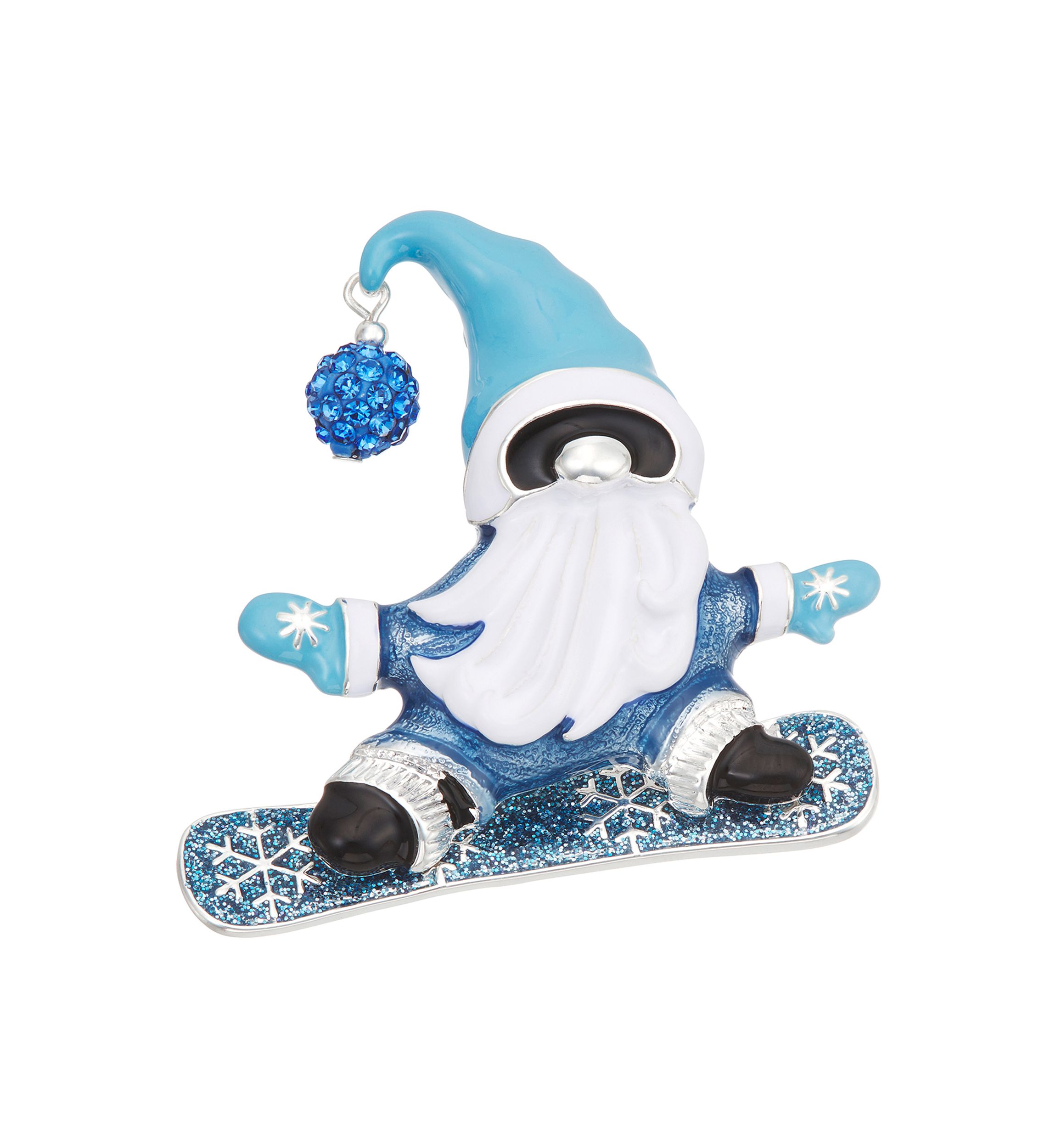 Silver Tone Boxed Blue Snowboard Gnome Pin