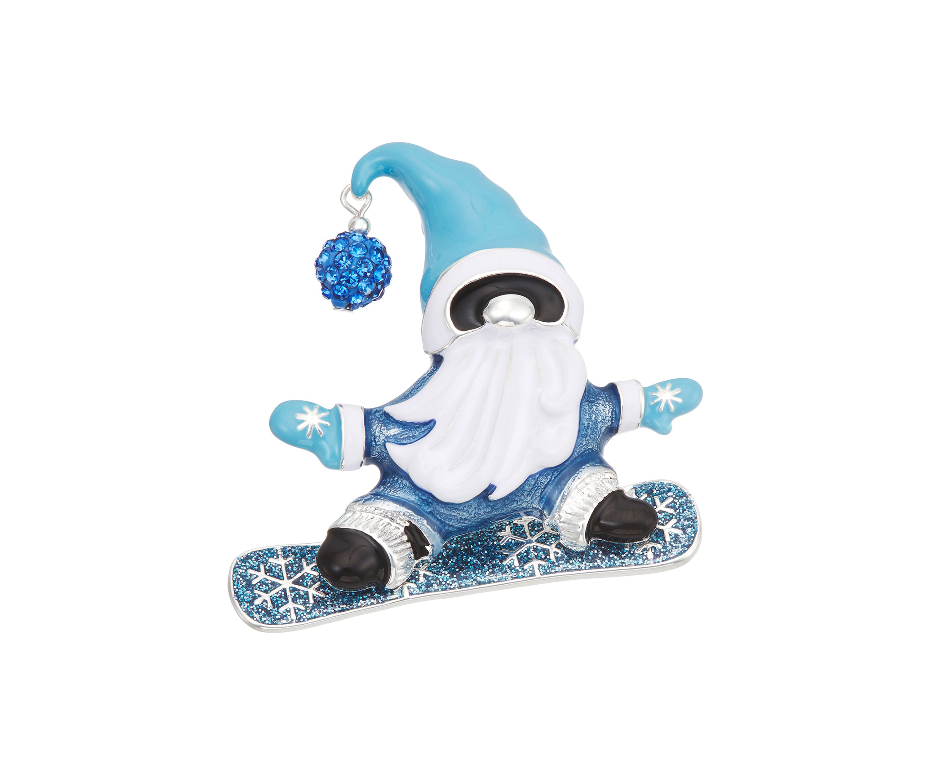 Silver Tone Boxed Blue Snowboard Gnome Pin