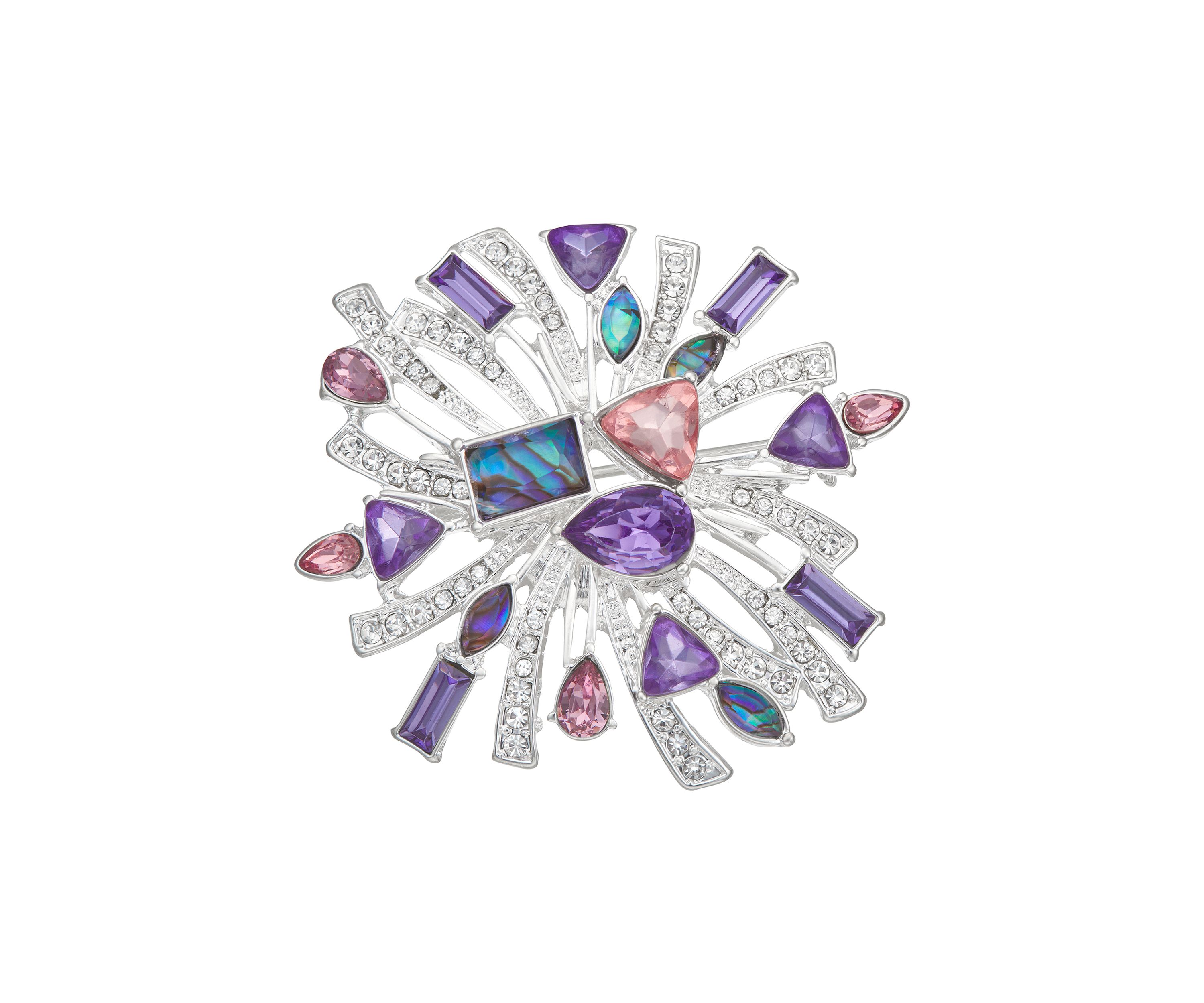 Silver Tone Boxed Purple Stone Pin
