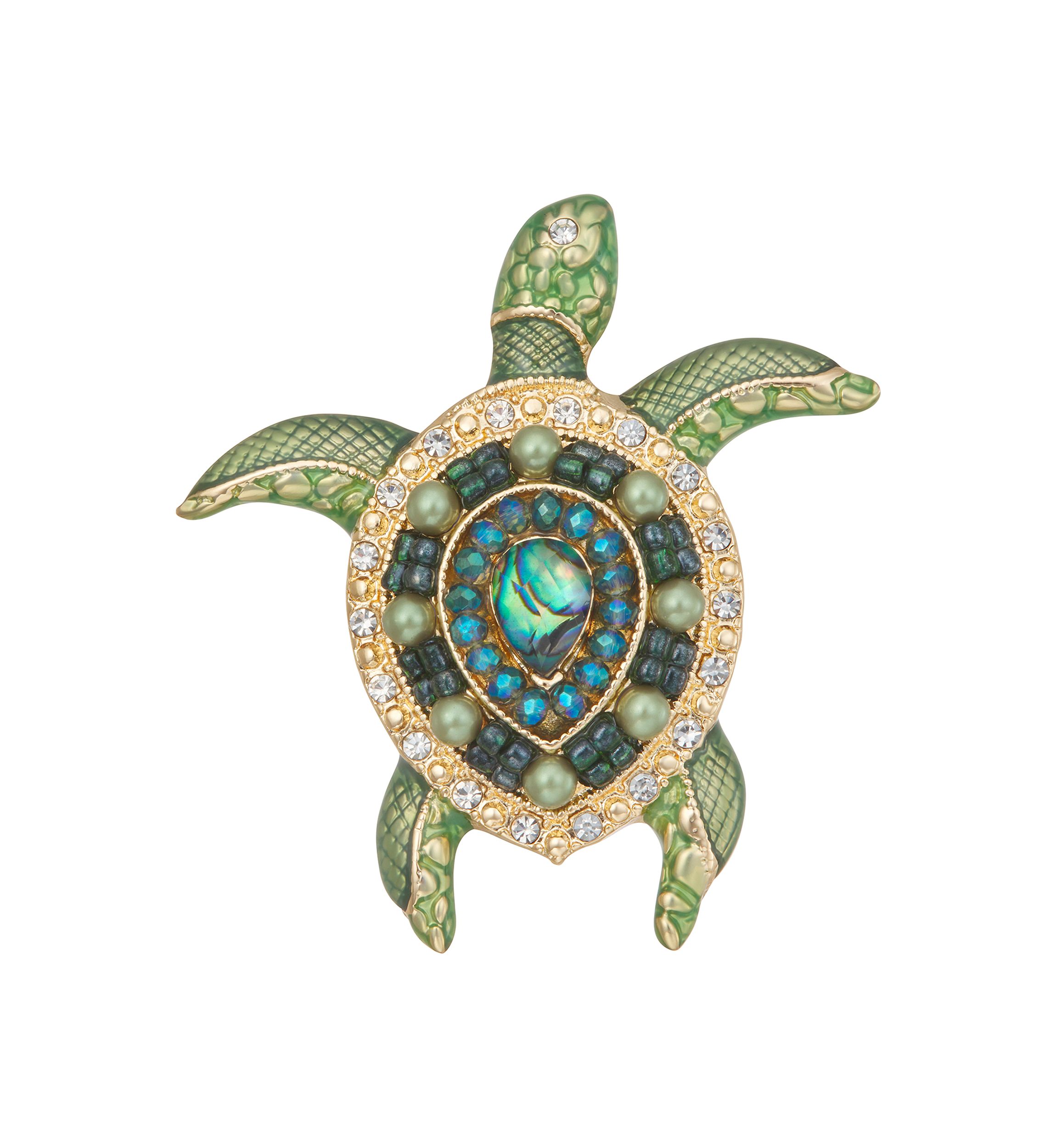 Gold Tone Green Turtle Pin