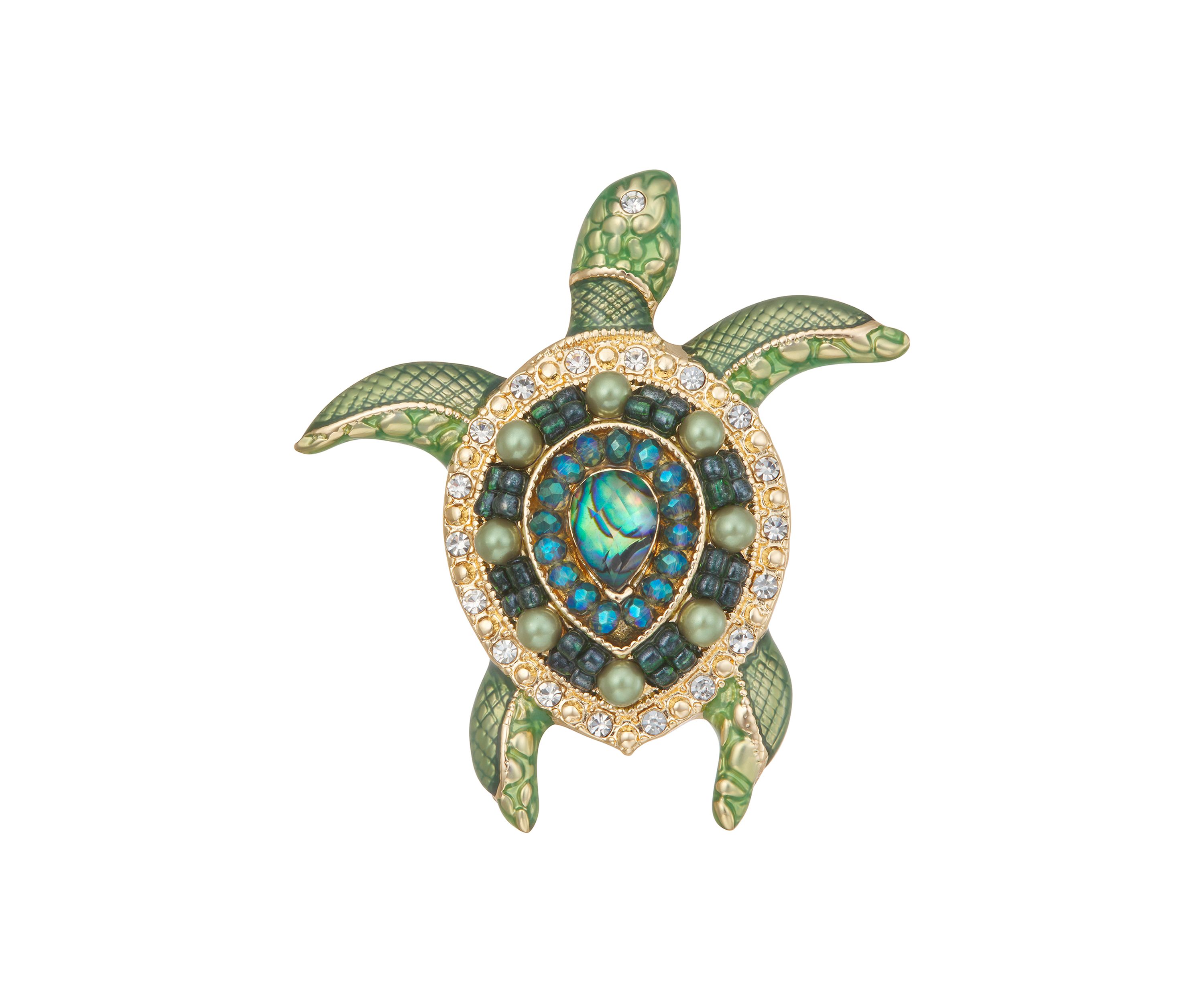 Gold Tone Green Turtle Pin