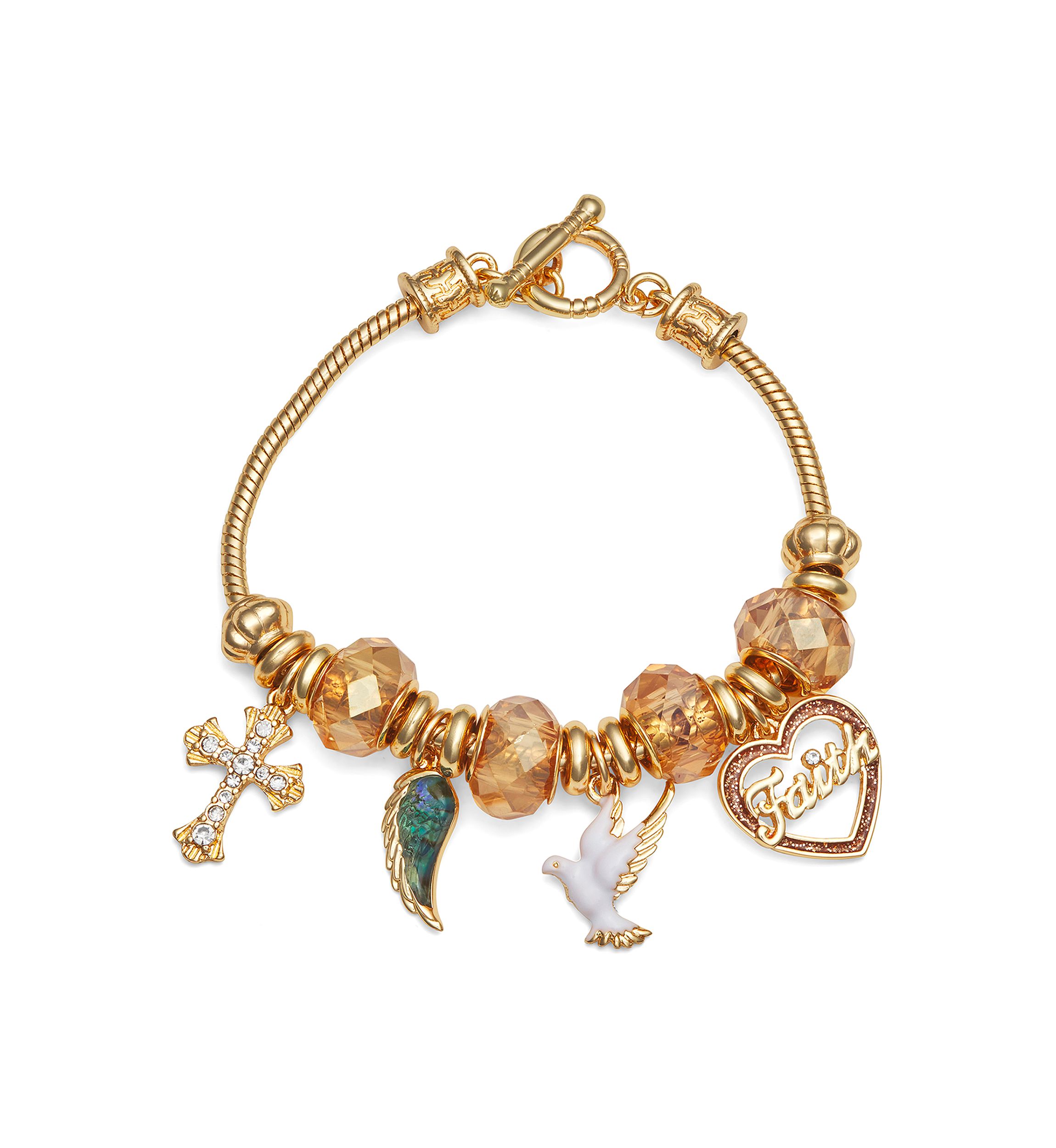 Gold Tone Boxed Multi Faith Slider Bracelet